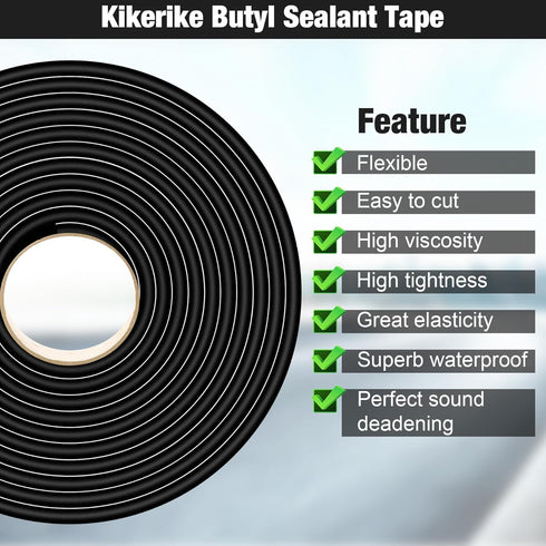 Butyl Rubber Tape Headlight Glue Sealant Rope, 14.8Ft Diameter 8mm for Automotive Window Door Sealing
