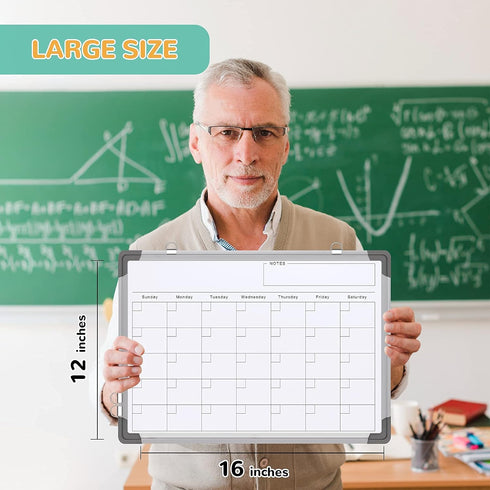 Small Monthly Calendar Dry Erase Whiteboard, 16" x 12" - Magnetic Hanging Double-Sided Board for Home, Office, Planning