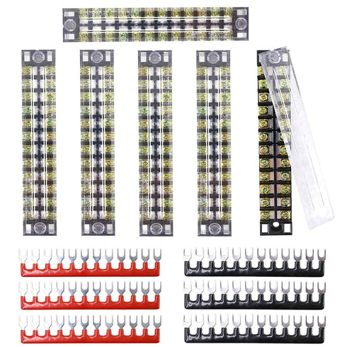 12pcs 600V 15A 12 Position Double Row Screw Terminal Strip and 400V 10A Red/Black Pre Insulated Terminal Barrier