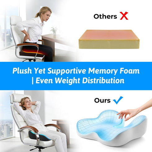 Tailbone Seat Cushion for & Sciatica Pain Relief Certified & Ergonomist-Designed Tapered Front Edge Reduces Thigh