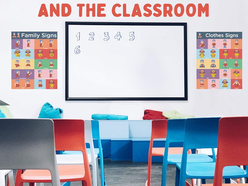 Sign Language Posters for Classroom - 3 Pack ASL Charts for Kids: Family, Clothes, and Animals, 16x20 inches, Dry