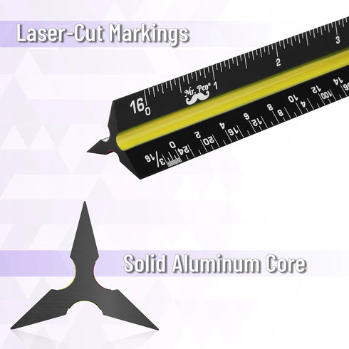 Mr. Pen- Architectural Scale Ruler, 12 Inch, 2 pcs, Black & White for Blueprints and Drafting