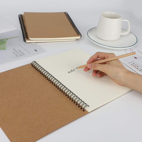 EUSOAR Spiral Blank Notebooks, B5 3 Packs, 7.3" x 10.2", Unlined Travel Writing Notebooks, Memo Notepad, Kraft Cover