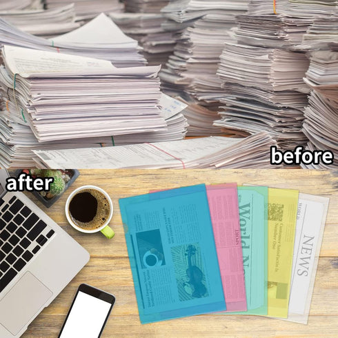 YoeeJob 15 Packs Clear Document Folders, L-Type Clear Plastic Folders for Standard 8.5"x11" and A4 Sheets