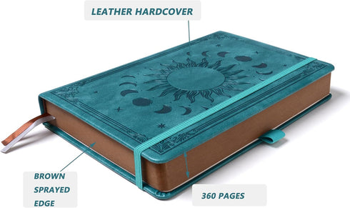 Journal Notebook for Women/Men, Classic Lined Writing, 360 Pages Leather Hardcover, Vintage Sun & Moon Design,