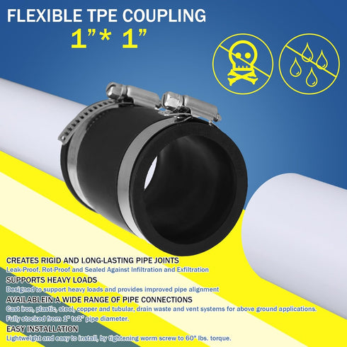 5 Pcs Flexible TPE Coupling with Stainless Steel Clamps for Plastic and Copper Plumbing Connections