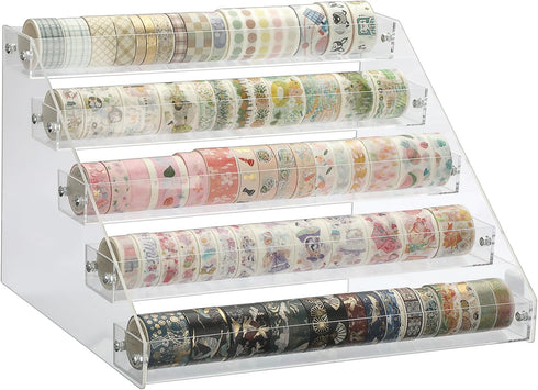 BTSKY 5 Tier Washi Tape Organizer - Clear Plastic Storage Rack, Assembly Holder for Scrapbooking Art Craft Supplies
