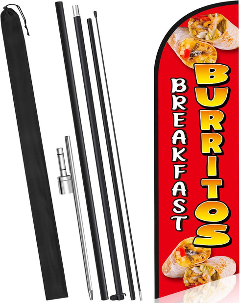 HunnmingRe 15 ft Breakfast Burritos Feather Flag Kit Breakfast Burritos Sign Mexican Food