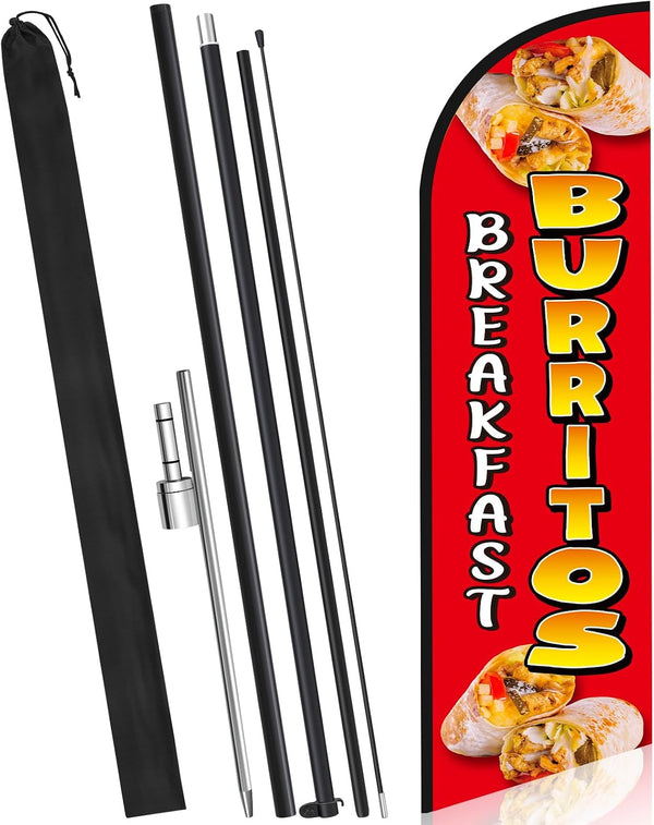 HunnmingRe 15 ft Breakfast Burritos Feather Flag Kit Breakfast Burritos Sign Mexican Food
