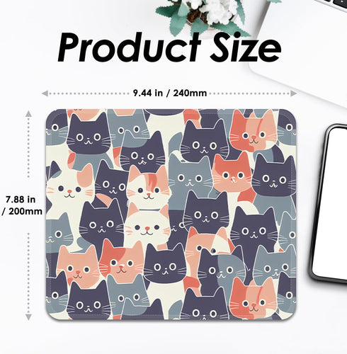 Round Face Cat Mouse Pad, Square Stitched Edge, Premium Washable Cloth, Non-Slip Rubber Base, 9.25x7.75x0.12 inch
