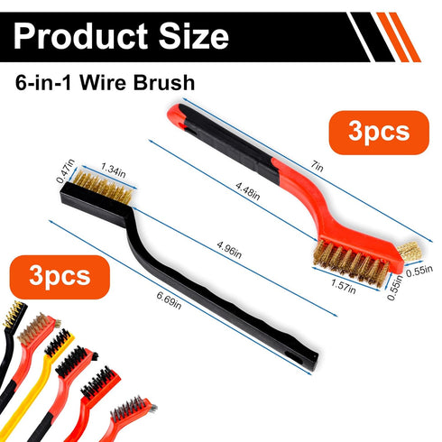 Rkiiqii Set, 6 Wire Brush Pcs Professional Wire Brushes for Cleaning Rust, Stainless Steel/Brass/Nylon Brushes, Small