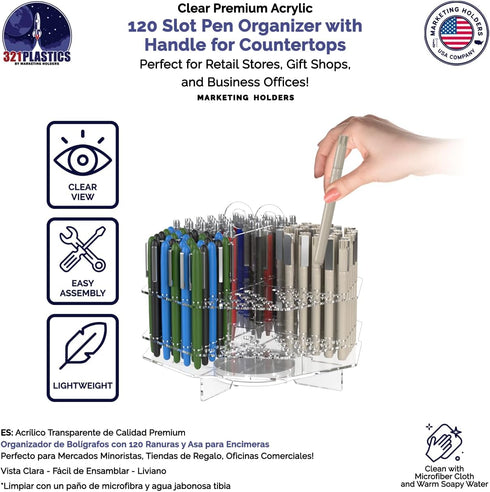 Marketing Holders 120 Slot Clear Acrylic Pen Holder, Tabletop Display for Color Pencils, Makeup Brushes, Office Craft