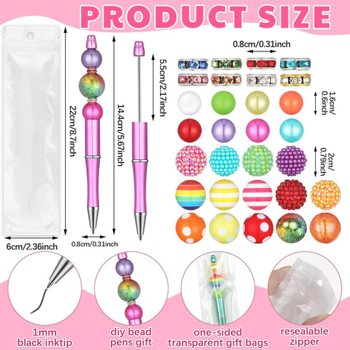 Cholemy 24 Sets Plastic Beadable Pens Assorted Bead Pens Multicolor Beads Bubblegum Beads Crystal Spacer Beads Black Ink Ballpoint DIY Bead Pen Set for Kids Women Office Gifts School (Beautiful) by Cholemy