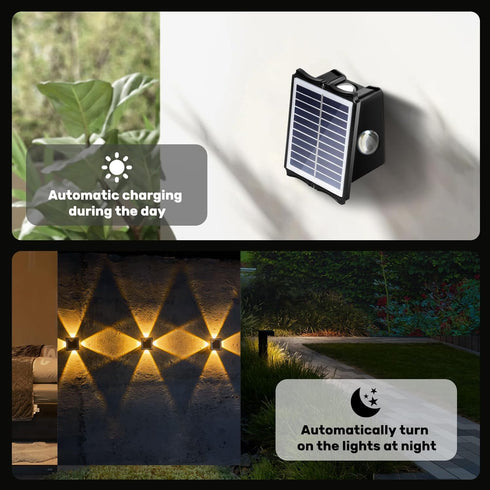 Gtliba IP65, (4LED-Multi-Colored, 2PACK) Solar Outdoor Wall Lights - Up & Down Lighting, Waterproof Fence Light