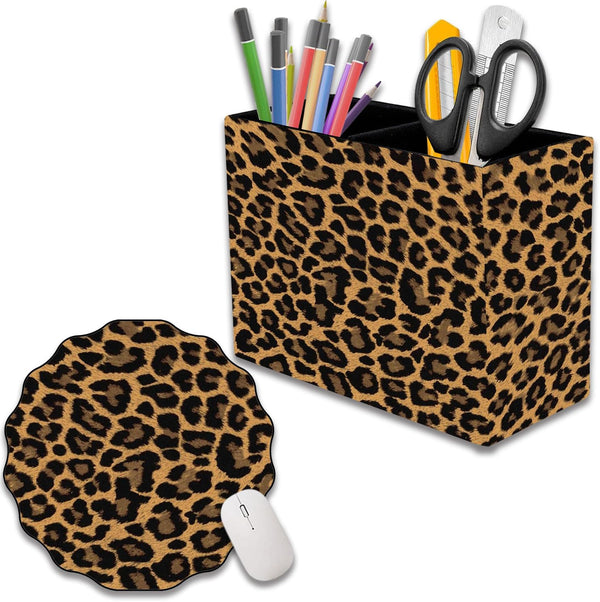 RVHOEZZM Pen Holder and Lace Mouse Mat Set, 2 Compartment Leather Pen Storage