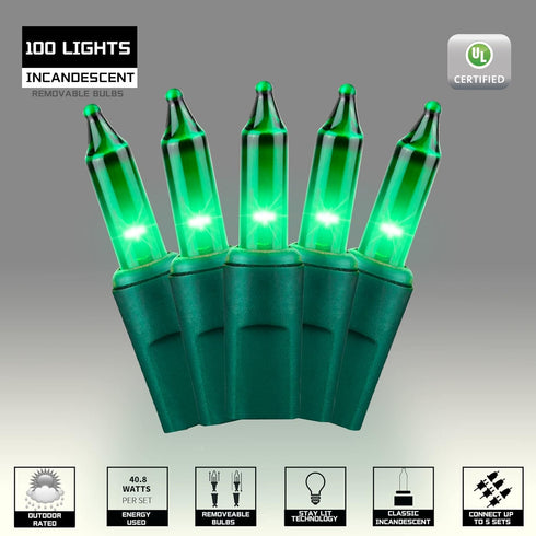 100LIGHTS 5.98m Set Green Extra-Bright with End Connectors Christmas Decorative Lights UL Certified Mini String Light
