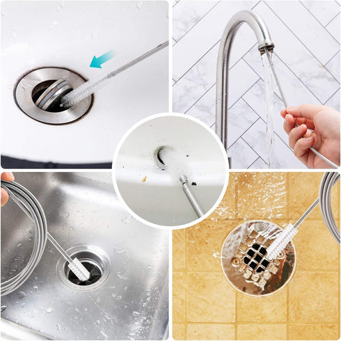 Extra-Thick 61-Inch Drain Brush, Stronger Spring Stainless Steel and Nylon Pipe Cleaner for Flexible, Curved & Slim