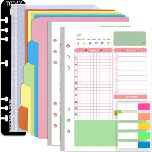 Rancco A5 Planner Inserts, 90 Pages Colorful Daily Refills with Divider, PVC Pouch, Ruler, Index Tab