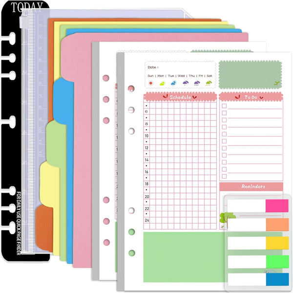 Rancco A5 Planner Inserts, 90 Pages Colorful Daily Refills with Divider, PVC Pouch, Ruler, Index Tab