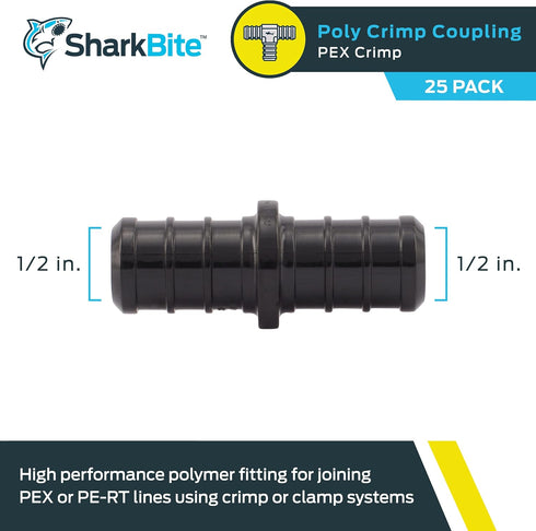 SharkBite 1/2 Inch Poly Crimp Coupling, Pack of 25 for PEX Pipe