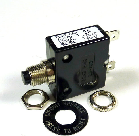 Philmore 3 Amp Push Button Manual Reset Thermal Circuit Breaker 250V AC, 50V DC