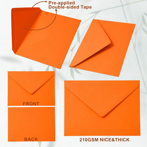 Whaline 50Pcs A7 Burnt Orange Invitation Envelopes Set V-Flap Gift Card Sleeves for Fall Mailing