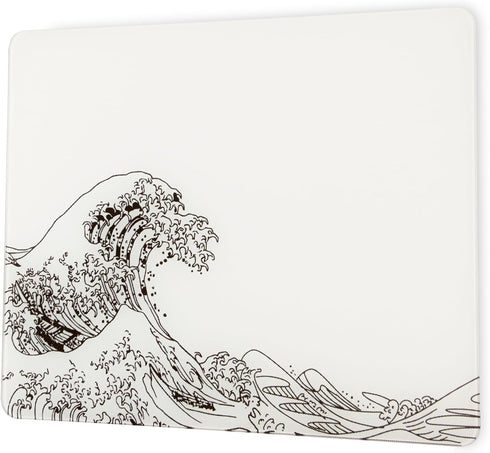 Glass Gaming Mouse Pad, White Kanagawa Hard Mousepad, Professional Large Mouse Mat 410mm*310mm for Improved Precision