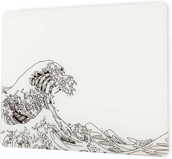 Glass Gaming Mouse Pad, White Kanagawa Hard Mousepad, Professional Large Mouse Mat 410mm*310mm for Improved Precision