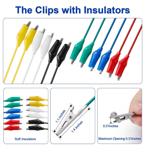 12PCS Alligator Clips Electrical, 6 Colors Premium Test Leads Set, 22AWG Flexible Copper Wire for Test Probes, 21.5