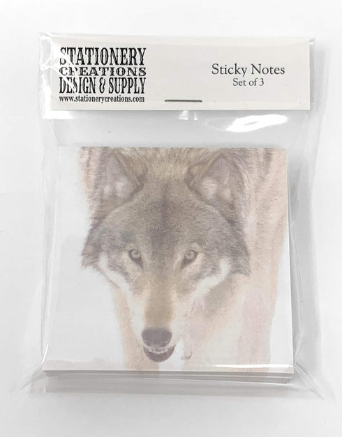 Wolf Face Sticky Notes - Set of 3, Wildlife Animal Theme Design, Stationery Gift, Paper Memo Pad for Office School