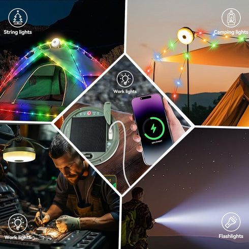 LEDLAY 40FT 8 Solar Camping String Lights, Rechargeable String Lights with Modes, Waterproof Outdoor Lights with Delay