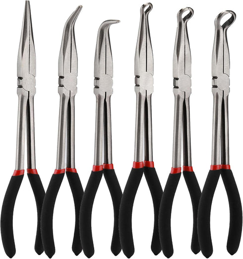 Mayouko 6PCS Extra Long Reach Pliers Set, 11" Straight, 45 and 90
