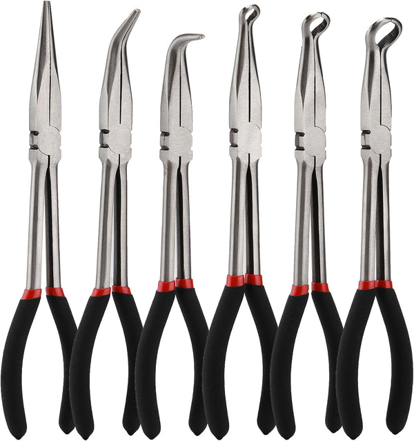 Mayouko 6PCS Extra Long Reach Pliers Set, 11" Straight, 45 and 90