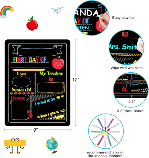WaaHome First Day of School Chalkboard Sign - 9''X12'' First and Last Day of Kindergarten Photo Prop