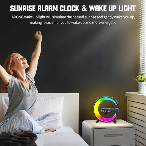 15W LED Wireless Charger Lamp with Bluetooth Speaker, Intelligent Color Changing Table Lamp, Fast Charging, Alarm