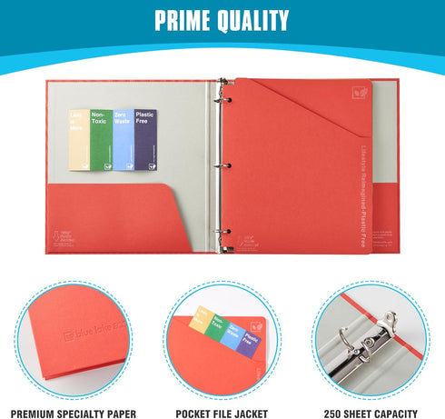 Blue Lake ECOLIFE 1 Inch 3 Ring Binder with Dividers and Pockets, Plastic-Free Binder Organizer for Students and Office