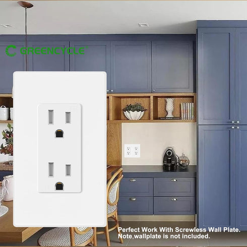 Greencycle 4 Pack White 110V Outlet, 15 Amp Decora Tamper Resistant, 5-15R, 3 Wire Square Wall Plug, Residential
