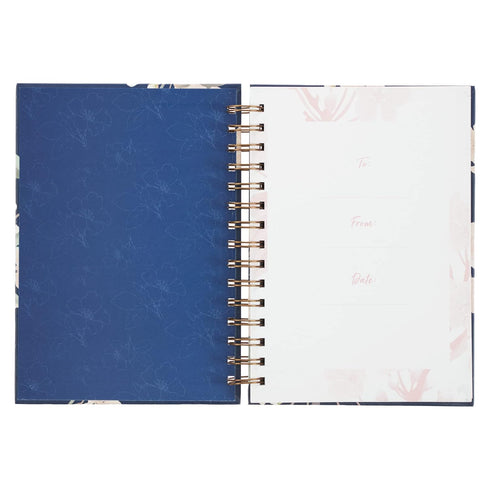 Inspirational Spiral Journal Notebook for Women, It is Well, Navy Blue Floral, 192 Ruled Pages, Large Hardcover