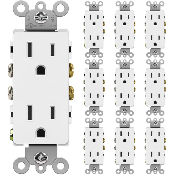 BESTTEN 15 Amp Decor Electrical Wall Outlet Receptacle, Non-Tamper-Resistant, 10 Pack, White
