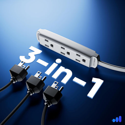 Maximm 6 Ft 360 Degree Rotating Flat Extension Cord, Multi 3 Outlet Power Cord with Loop, Grounded 16 AWG, White