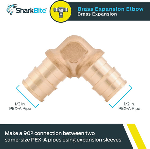 SharkBite 1/2 Inch 90 Degree Expansion Elbow for PEX-A Pipe, Brass Plumbing Fittings for PEX-A Tubing, UAB248LFA by SharkBite