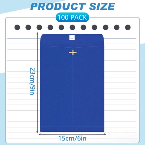 Geyee 100 Pcs Clasp Envelopes, Manilla Gummed Mailing Envelopes for Home Office, Dark Blue, 6 x 9 Inch