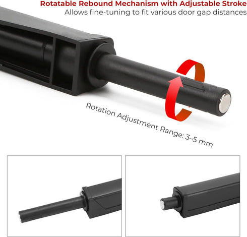 KH866 Black Push-to-Open Style Touch Latch Screw-Mount for Self-Closing Hinges, Cabinet Doors, Soft Close Magnetic
