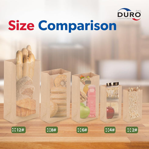 2# 500 Count, 4.31 2.43 7.87 Inches Duro Brown Paper Lunch Bags Bulk Disposable Brown Paper Bags, SOS Small Lunch Bag