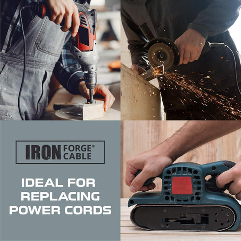 Iron Forge Cable 18 AWG Replacement Power Cord with Open End - 6 Ft Black Extension Cable 2 Prong