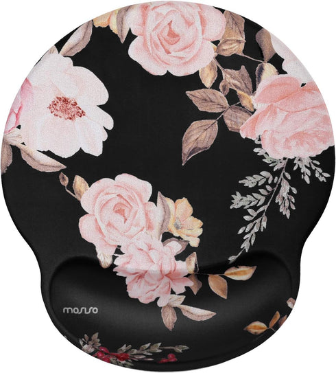 MOSISO Mouse Pad with Wrist Rest Support - Peony Ergonomic Non-Slip Base for Home/Office Pain Relief