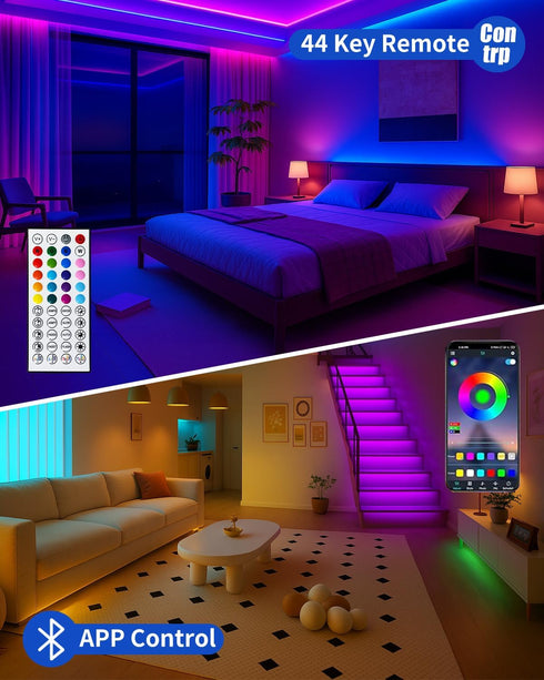 BojiaLighting 50FT Smart LED Strip Lights for Bedroom App Control Lighting Bedroom Rome Decor with Remote, RGB Music