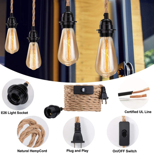 SHIWEIDA 15ft 15FT Industrial Pendant Light Cord -Plug in Hanging Light Fixture, Farmhouse Pendant Lamp Lights Cord