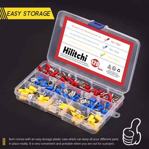 Hilitchi 120pcs Piggy Back Insulated Terminals Electrical Wiring Crimp Connectors Set, 22-16/16-14/12-10AWG