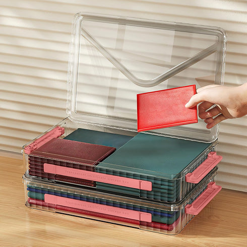 Marte Vanci Portable Project Case with Lid, Clear Plastic Storage Bin with Handle for A4 Letter Paper, Photo Crafts